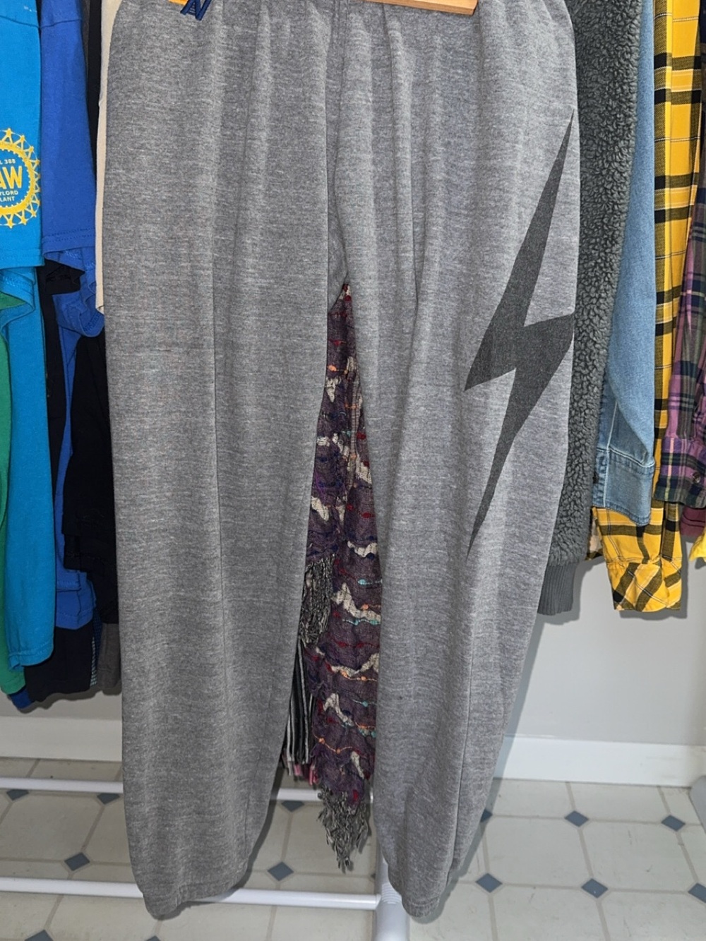 Aviator Nation Gray Sweatpants with Lightning Bolt Graphic